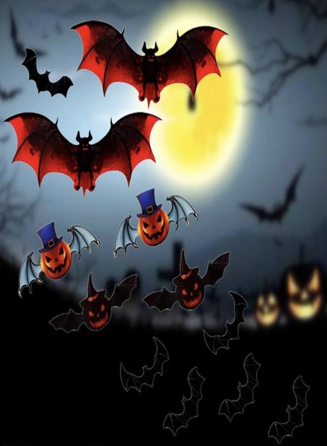 Cusfele 93PCS Halloween Bats Decoration, 7 Different Sizes 3D Bats Wall Decor Reusable PVC Black and Red Scary Bat Sticker for Halloween Party Supplies Creepy Home Bathroom Decor - Image 2